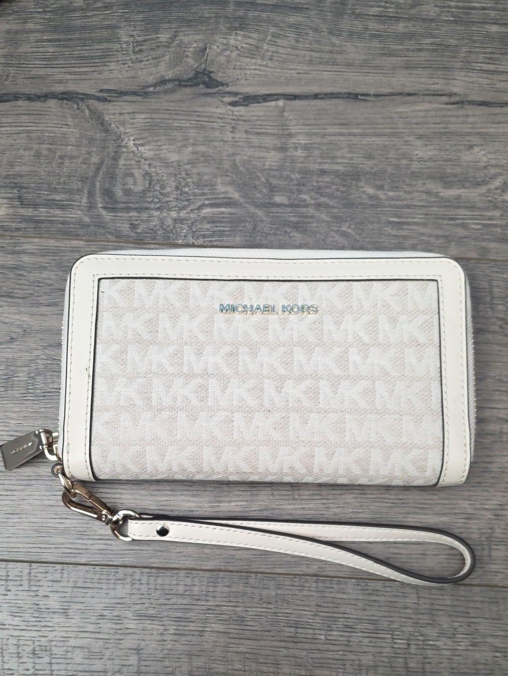Michael Kors Cream Signature Wristlet Wallet with White Trim